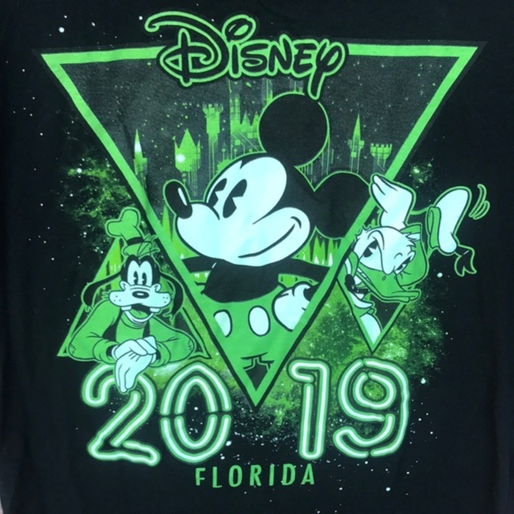 Disney 2019 Florida Mickey Donald Goofy Neon Graphic Tee Men 34/36 WDW
